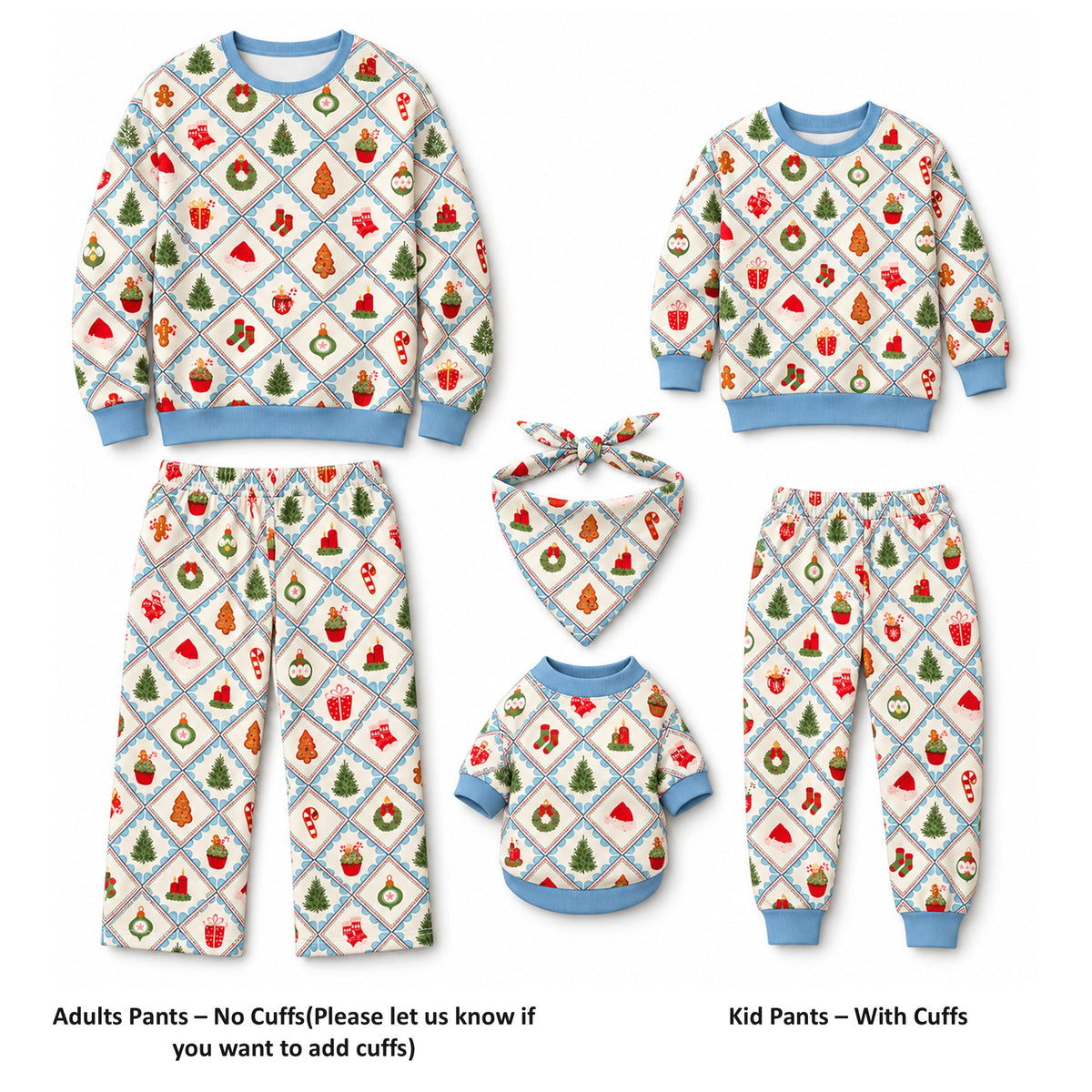 Pastel Blue Christmas Holidays Owner and Pet Family Kids Matching Sweater and Sweatpants