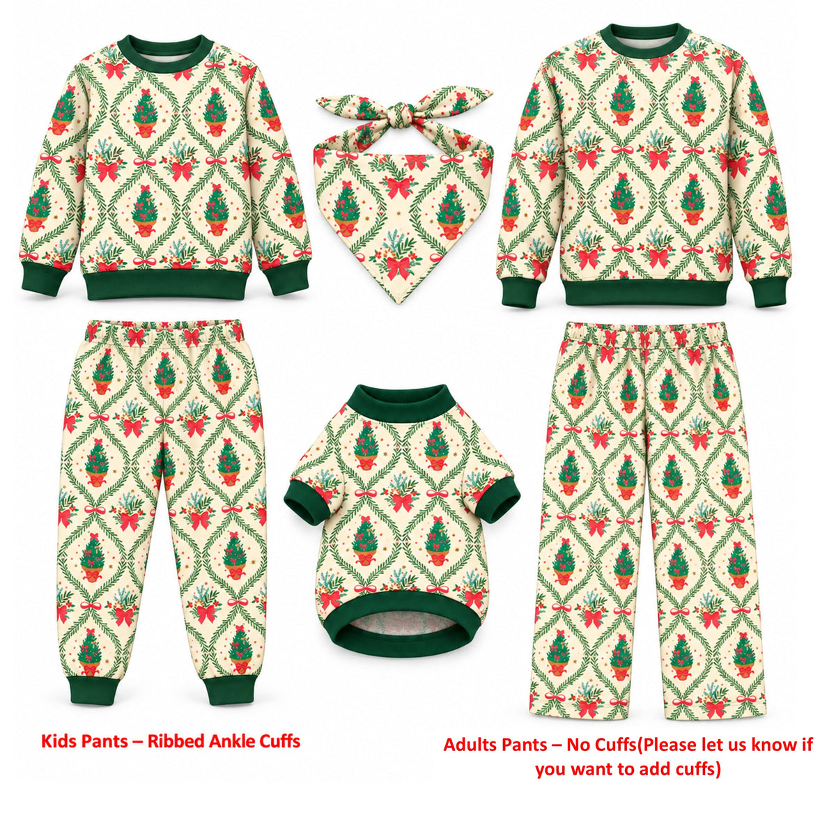 Vintage Green Christmas Holidays Owner and Pet Family Kids Matching Sweater and Sweatpants