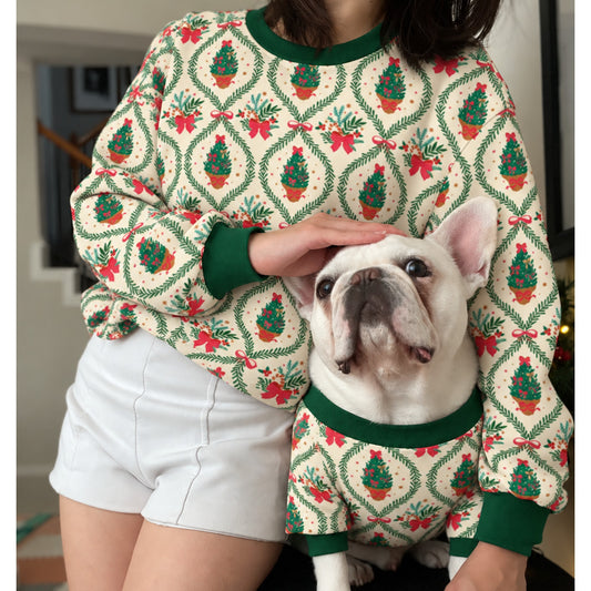 Vintage Green Christmas Holidays Owner and Pet Family Kids Matching Sweater and Sweatpants