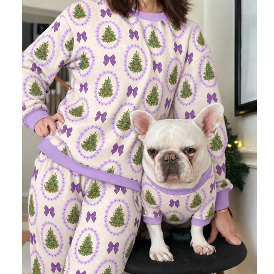 Purple Christmas Holidays Owner and Pet Family Kids Matching Sweater and Sweatpants