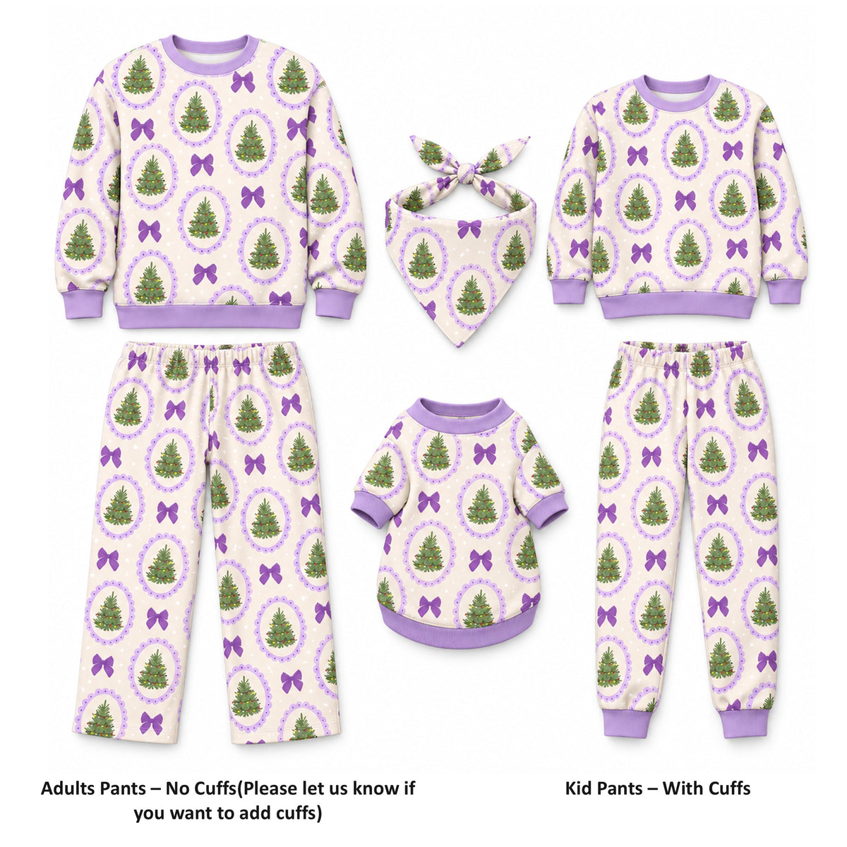 Purple Christmas Holidays Owner and Pet Family Kids Matching Sweater and Sweatpants