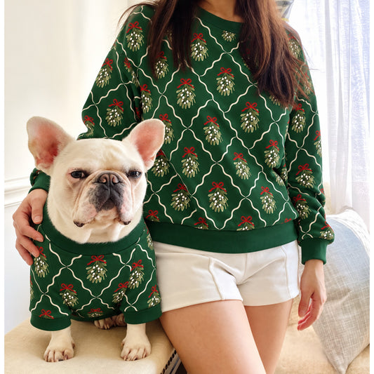 Green Christmas Holidays Owner and Pet Family Kids Matching Sweater and Sweatpants