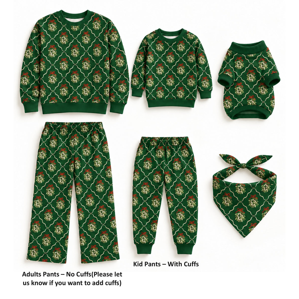 Green Christmas Holidays Owner and Pet Family Kids Matching Sweater and Sweatpants