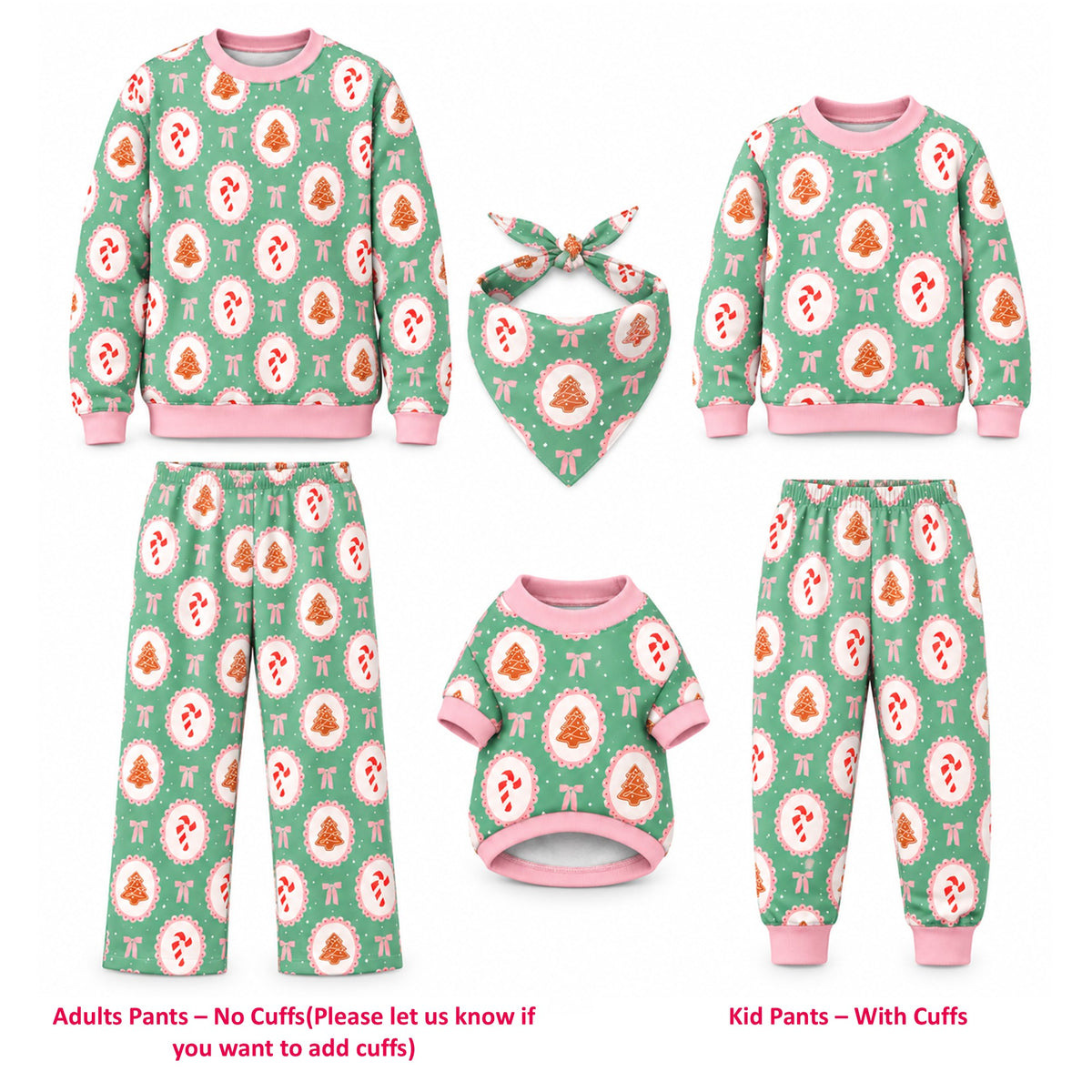 Pastel Mint Pink Christmas Holidays Owner and Pet Family Kids Matching Sweater and Sweatpants