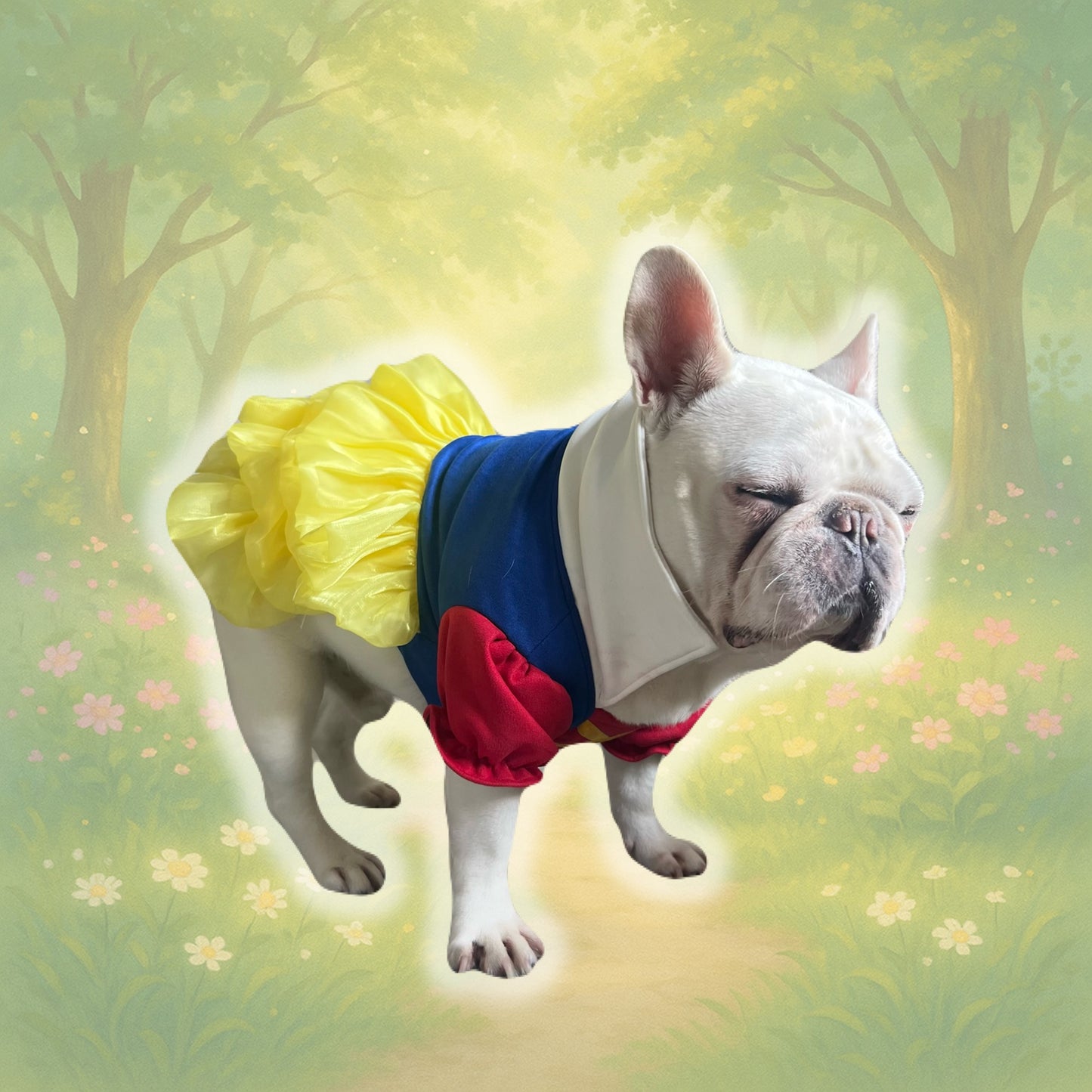Fairytale Princess Pet Costume, Red, Blue & Yellow Dress Colorful Dress with Puffy Sleeves