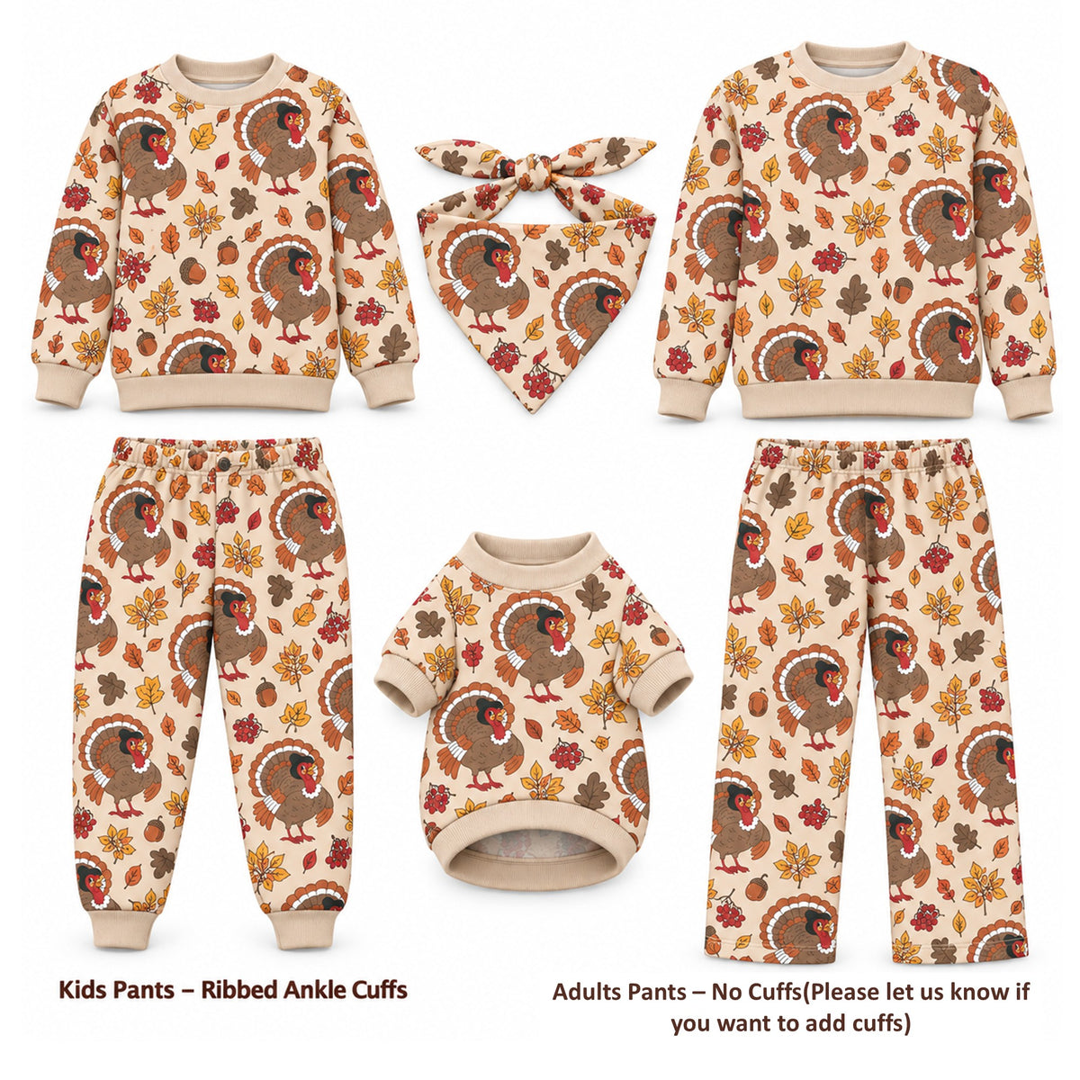 Thanksgiving Fall Holidays Owner and Pet Family Kids Matching Sweater and Sweatpants