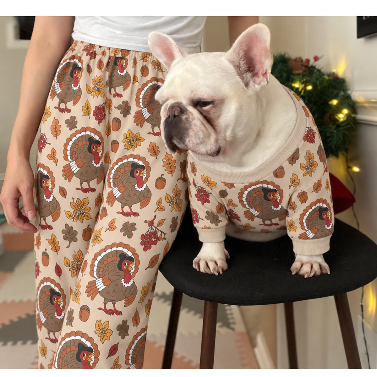 Thanksgiving Fall Holidays Owner and Pet Family Kids Matching Sweater and Sweatpants