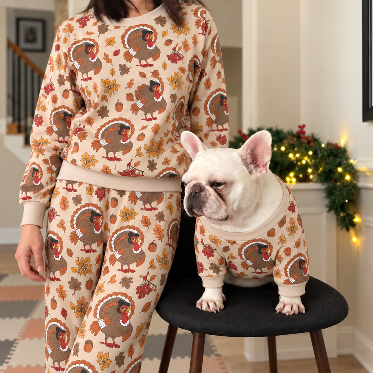 Thanksgiving Fall Holidays Owner and Pet Family Kids Matching Sweater and Sweatpants