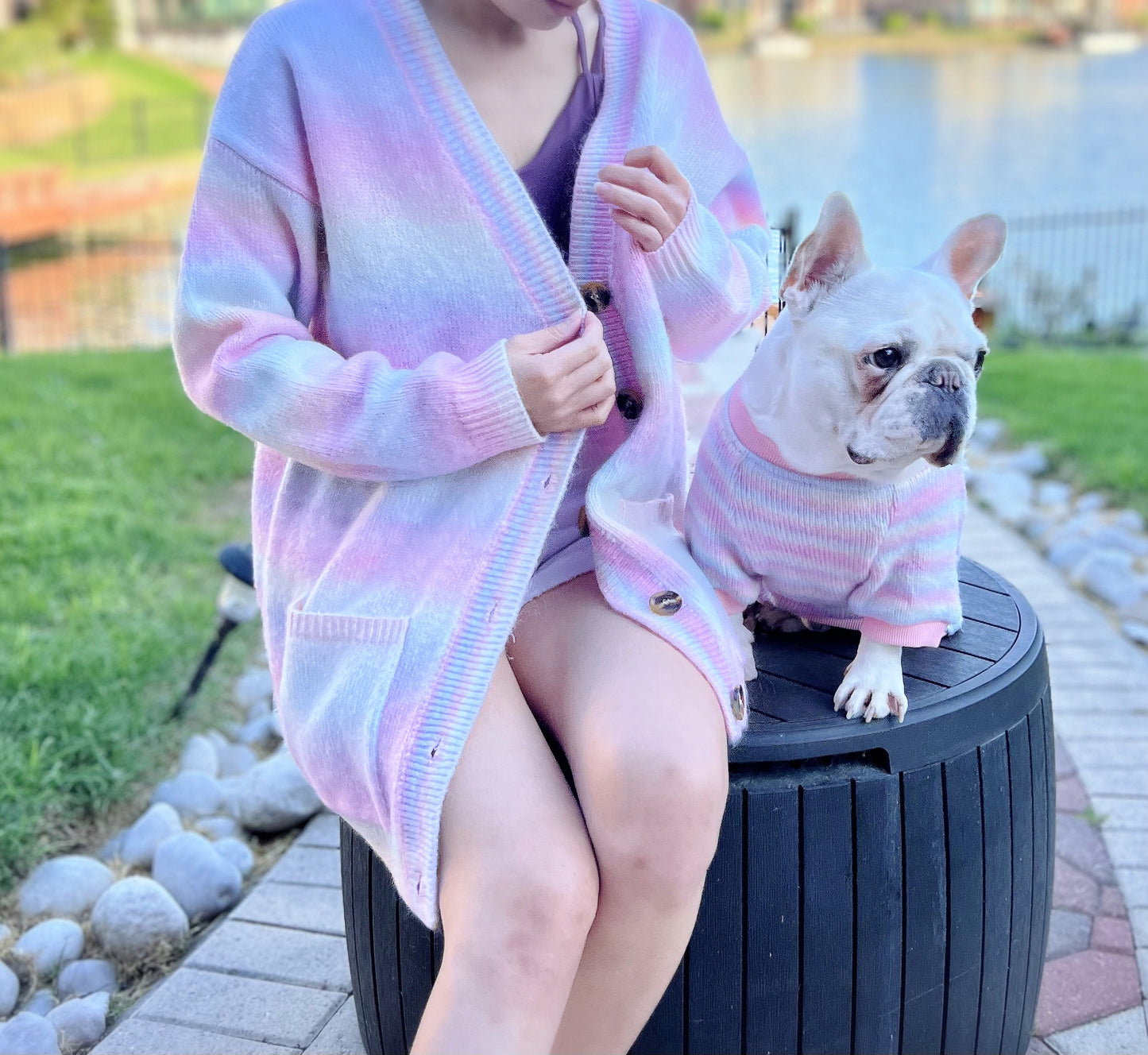 Ombre Hue Owner Cardigan and Pet Sweater Matching Set