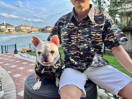 Camouflage Green Owner and Pet Matching Button Shirt / Bandana