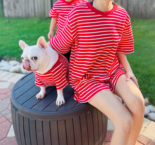 Red Striped Owner and Pet Family Matching Set