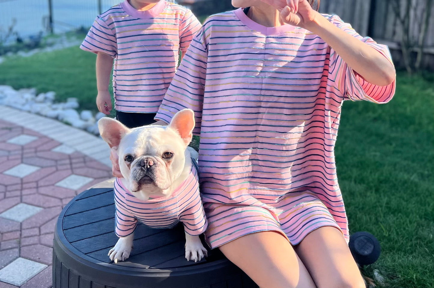 Pink and 3D Striped Owner and Pet Matching Set