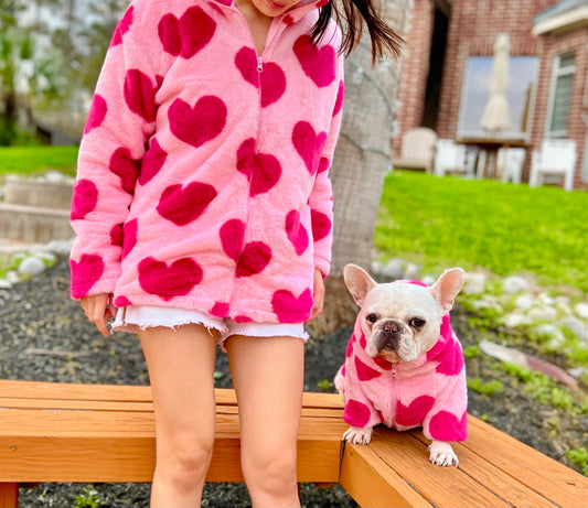 Pink Love Heart Print Owner Cardigan and Pet Matching Set