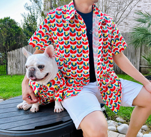 Tulips Print Pet and Owner Matching Button Shirt / Bandana