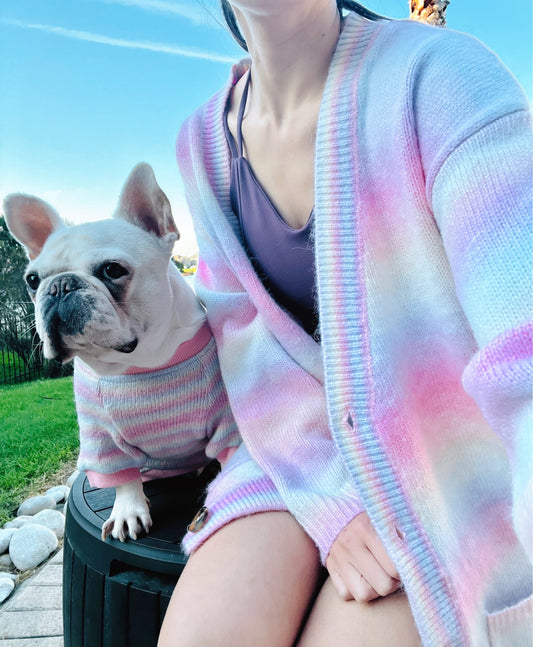 Ombre Hue Owner Cardigan and Pet Sweater Matching Set