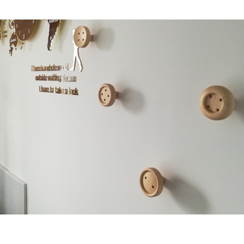 Natural Wooden Fabric Buttons Wall Hook, Set of 3