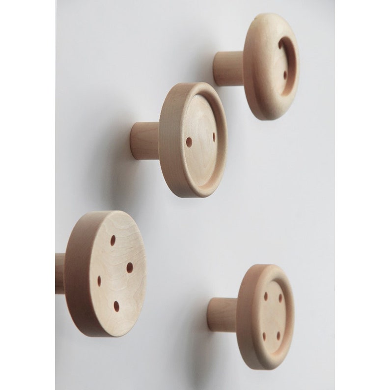 Natural Wooden Fabric Buttons Wall Hook, Set of 3