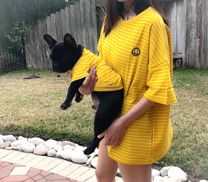 Mustard Yellow / White Striped Embroidery Owner and Pet Matching