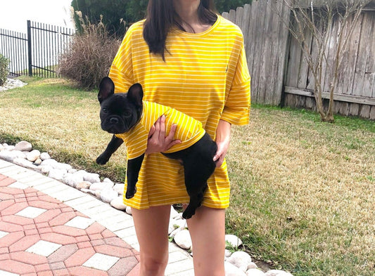 Mustard Yellow / White Striped Embroidery Owner and Pet Matching