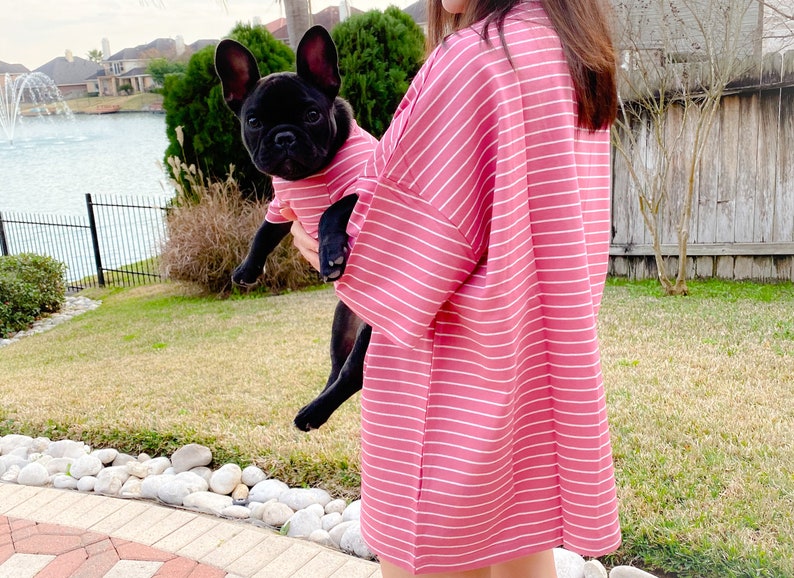 Pink / White Striped Embroidery Owner and Pet Matching