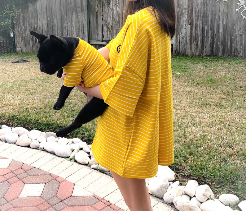 Mustard Yellow / White Striped Embroidery Owner and Pet Matching
