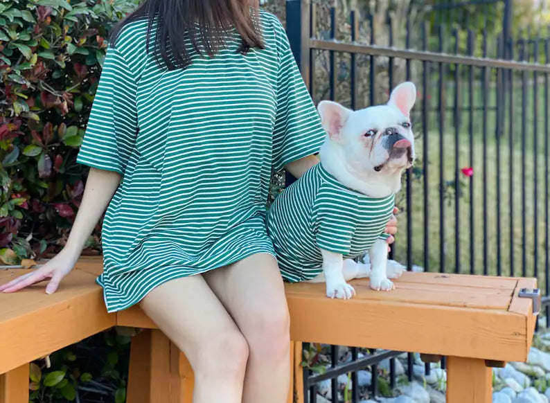 Green White Striped Owner and Pet Matching Set