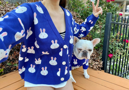 Bunny Rabbit Owner Cardigan and Pet Sweater Set