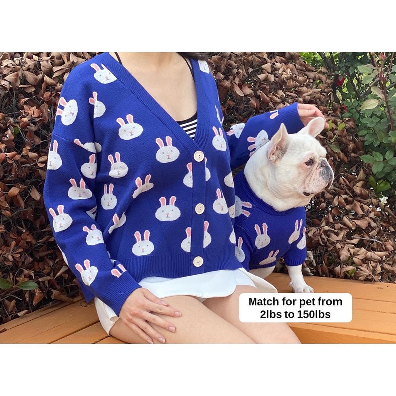 Bunny Rabbit Owner Cardigan and Pet Sweater Set fit frenchie