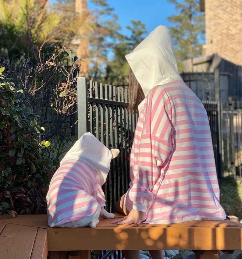 Pink Striped Hoodie Owner and Pet Matching Set