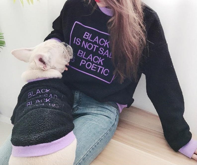 Black is Not Sad, Black is Poetic Quote Owner and Pet Matching Sweater Set