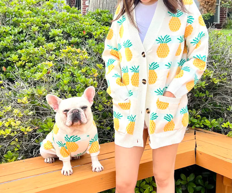 Pineapple Ananas Owner Cardigan and Pet Sweater Matching Set