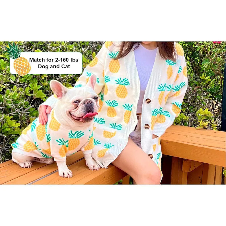 Pineapple Ananas Owner Cardigan and Pet Sweater Matching Set